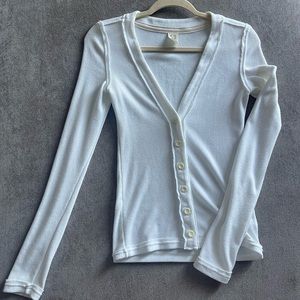 Free People Buttonfront Long Sleeve Top in White